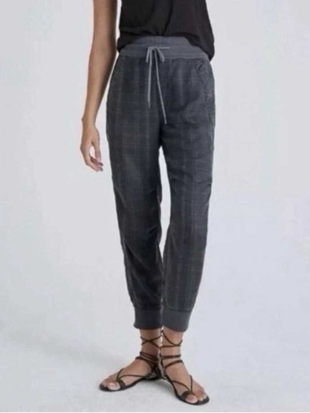 By Anthropologie Womens Gray Kallie Leopard Plaid Print Pockets Jogger Pants S